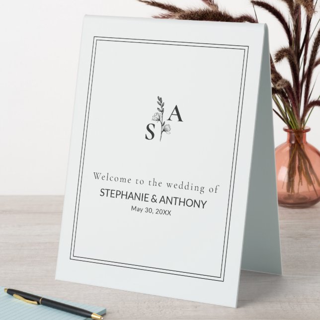 Minimalist BW Monogram Wildflower Wedding Table Tent (In SItu (Table))