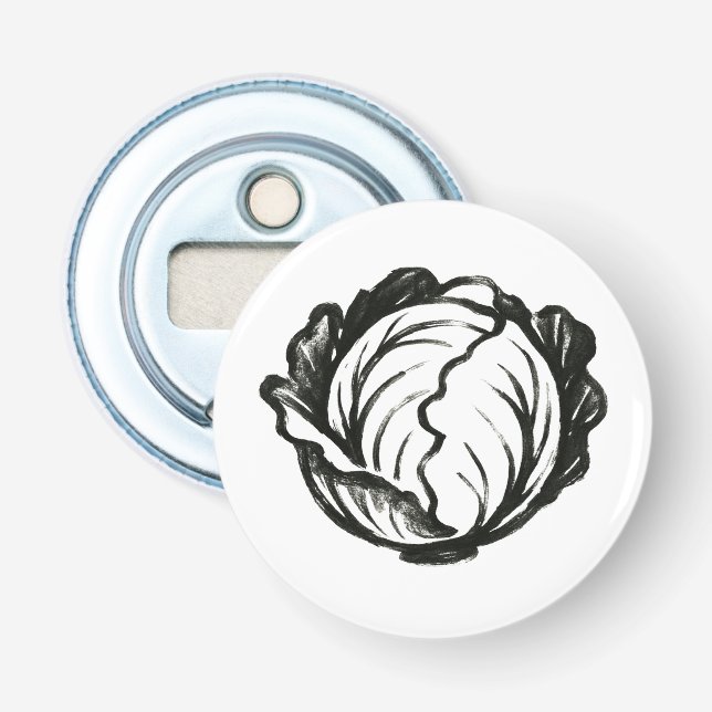 Minimalist Cabbage – Bold Ink Vegetable Design on Bottle Opener (Front)