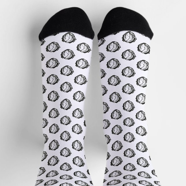 Minimalist Cabbage – Bold Ink Vegetable Design on Socks (Top)