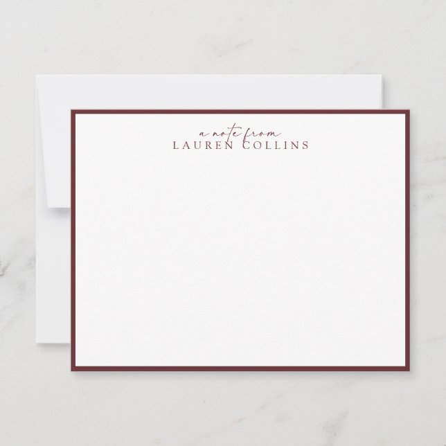 Minimalist cabernet Border Personalized Note Card (Front)