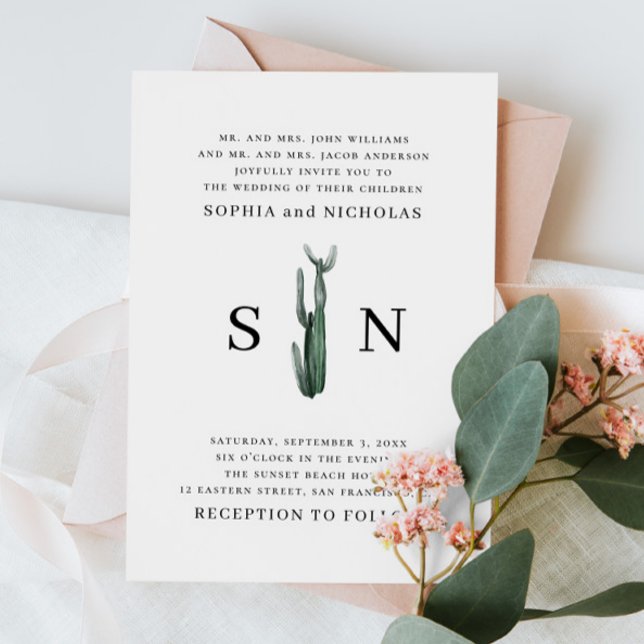 Minimalist Cactus | Elegant Desert Boho Wedding Invitation (Creator Uploaded)