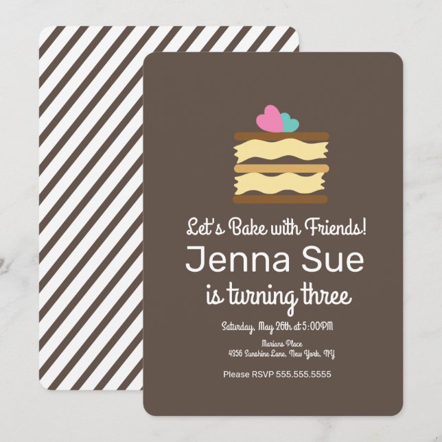 Minimalist Cake Baking Birthday Party Cake Stand Invitation (Front/Back)
