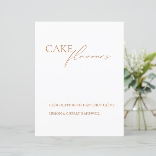 Minimalist Cake Flavours Wedding Sign