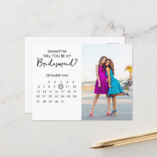 Minimalist Calendar Chic Photo Bridesmaid Proposal Postcard