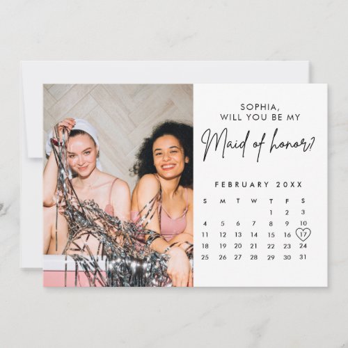 Minimalist  Calendar Photo Bridesmaid Proposal  In Invitation