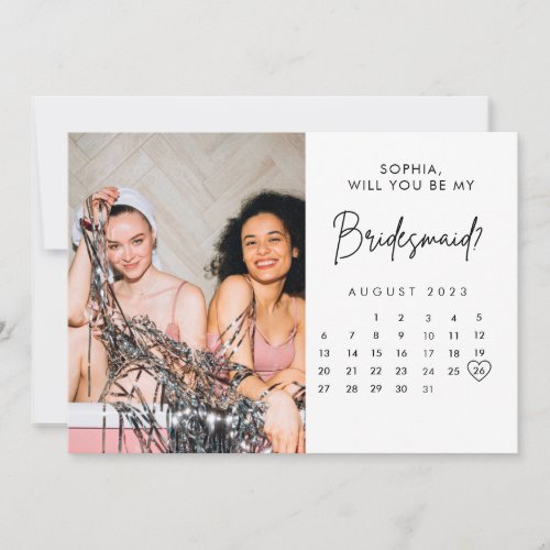 Minimalist  Calendar Photo Bridesmaid Proposal  In Invitation