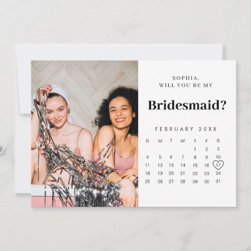 Minimalist  Calendar Photo Bridesmaid Proposal  Invitation