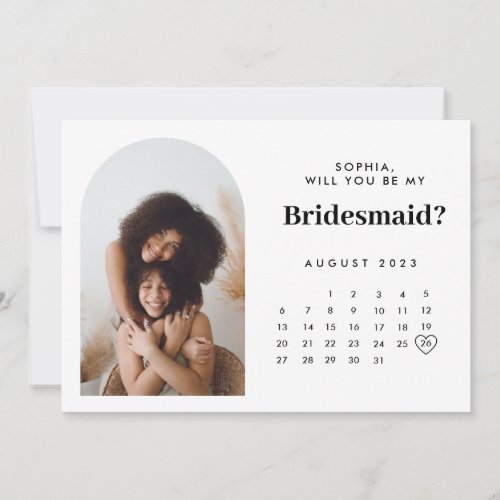 Minimalist  Calendar Photo Bridesmaid Proposal     Invitation