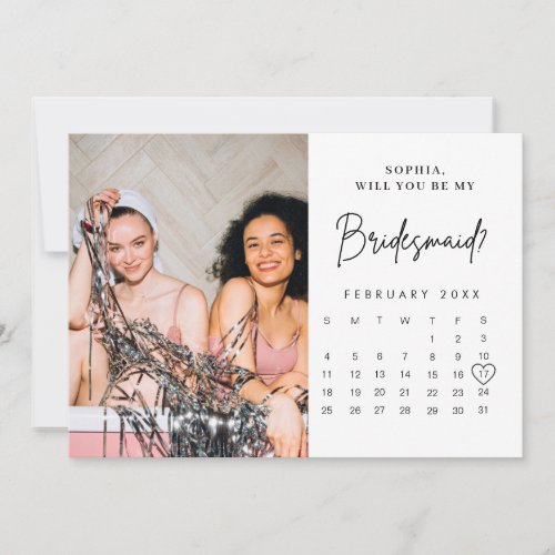 Minimalist  Calendar Photo Bridesmaid Proposal  Invitation