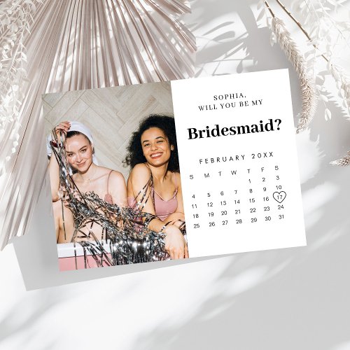 Minimalist  Calendar Photo Bridesmaid Proposal  Invitation