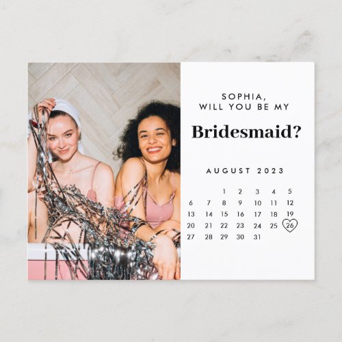Minimalist  Calendar Photo Bridesmaid Proposal   P Postcard