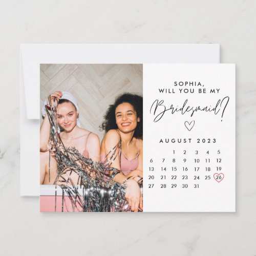 Minimalist  Calendar Photo Bridesmaid Proposal   Postcard