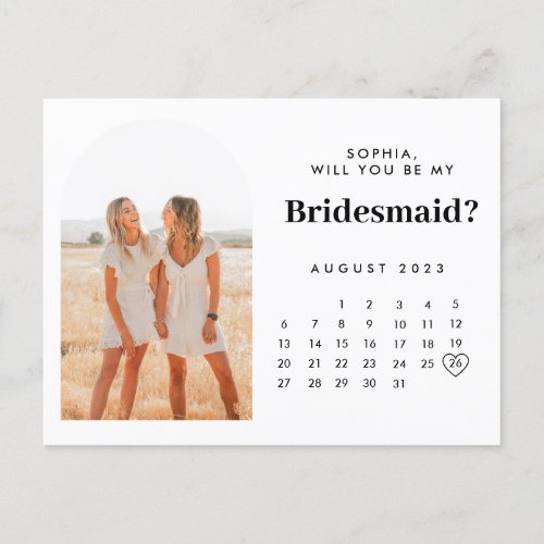Minimalist  Calendar Photo Bridesmaid Proposal     Postcard