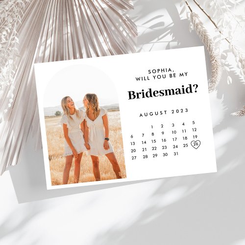Minimalist  Calendar Photo Bridesmaid Proposal     Postcard