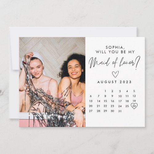 Minimalist  Calendar Photo Maid of Honor Proposal  Invitation