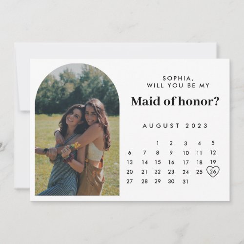 Minimalist  Calendar Photo Maid of Honor Proposal  Invitation