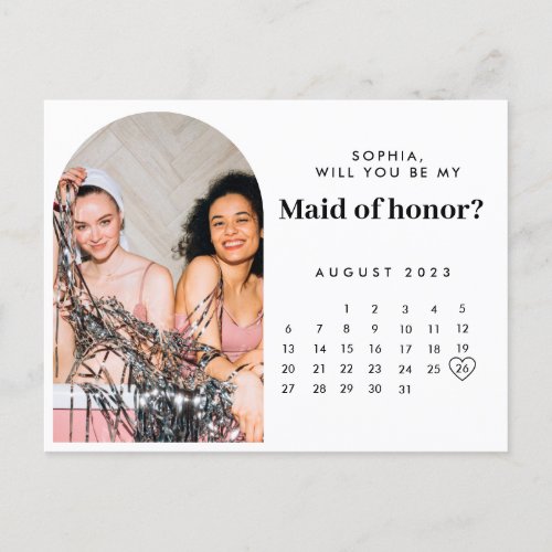 Minimalist  Calendar Photo Maid of Honor Proposal  Postcard