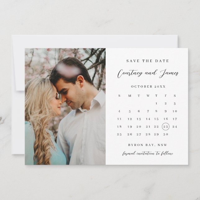 Minimalist calendar photo Save the Date Invitation (Front)
