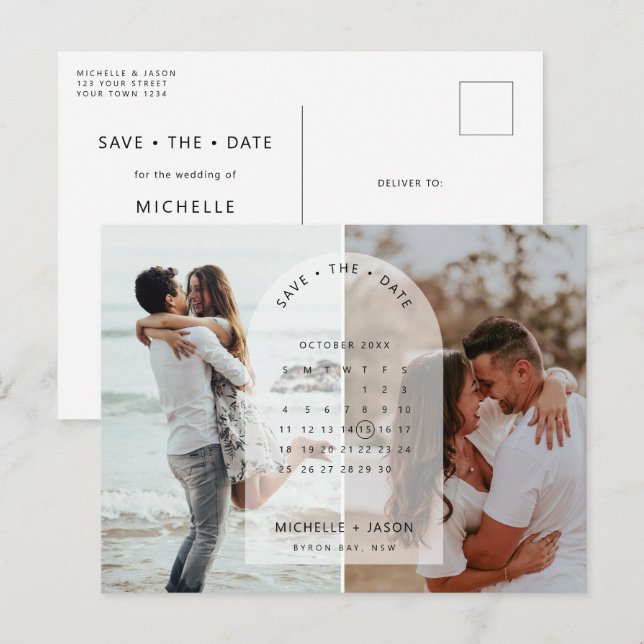 Minimalist calendar photo Save the Date Invitation Postcard (Front/Back)