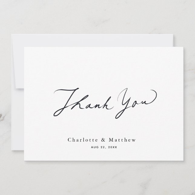 Minimalist Caligraphy Wedding Thank You Card (Front)