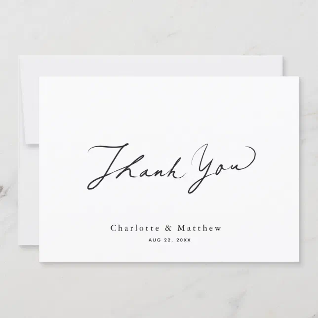 Minimalist Caligraphy Wedding Thank You Card | Zazzle