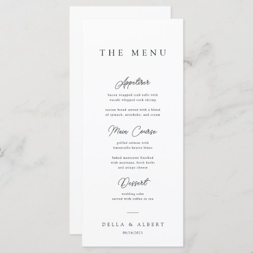 Minimalist Calligraphic Black and White Wedding Menu