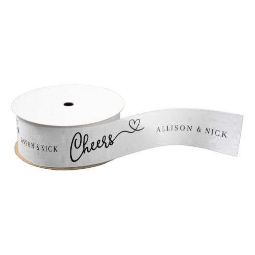 Minimalist Calligraphic Cheers Custom Wedding Grosgrain Ribbon