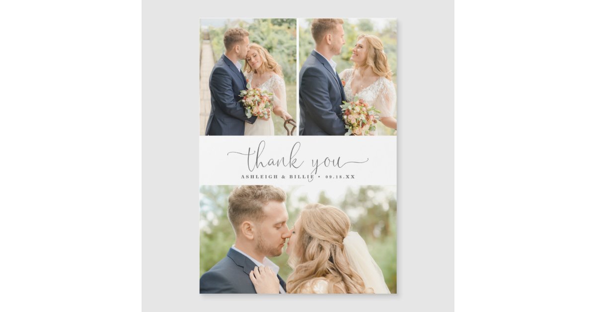 Minimalist Calligraphy 3 Photo Collage Thank You | Zazzle
