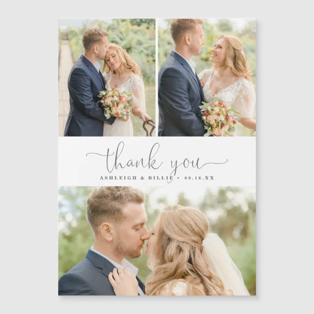 Minimalist Calligraphy 3 Photo Collage Thank You | Zazzle