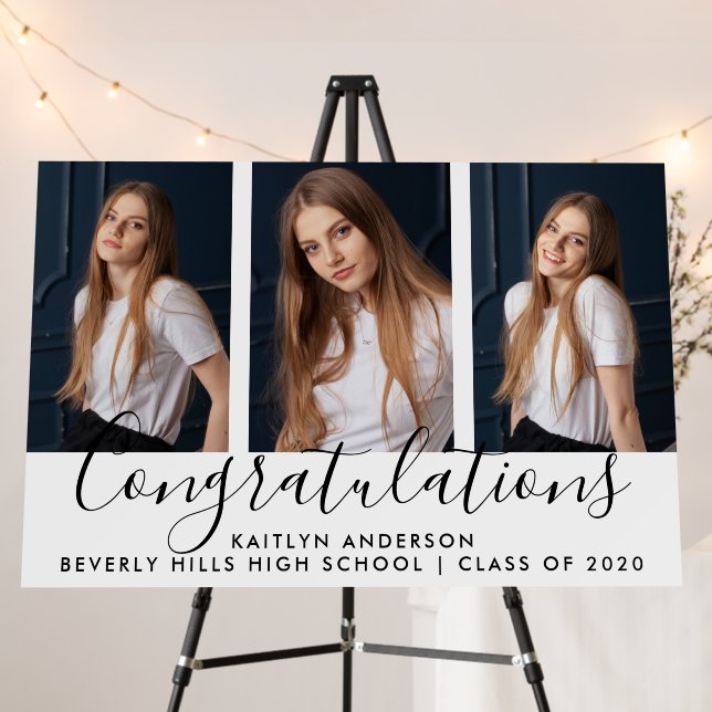 Minimalist Calligraphy 3 Photo Graduation Welcome Foam Board (In Situ (Stand))