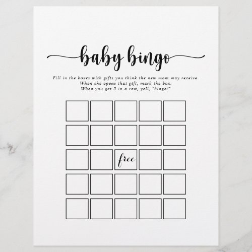 Minimalist Calligraphy Baby Bingo Shower Game