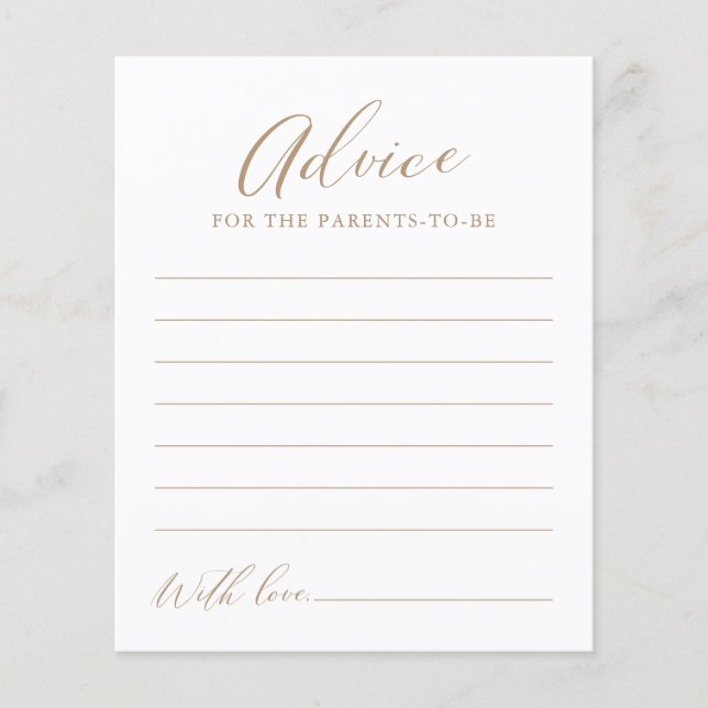 Minimalist Calligraphy Baby Shower Advice Card (Front)