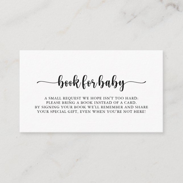 Minimalist Calligraphy Baby Shower Book Request  Enclosure Card (Front)