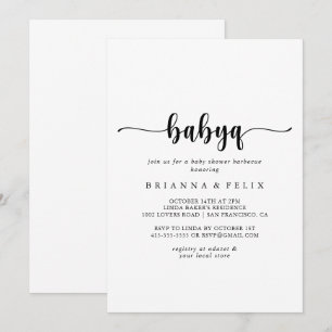 Minimalist Calligraphy BabyQ Baby Shower Barbecue Invitation