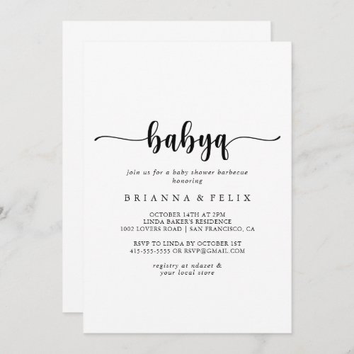 Minimalist Calligraphy BabyQ Baby Shower Barbecue Invitation