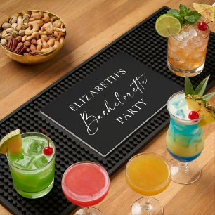 Minimalist Calligraphy Bachelorette Party Black Bar Mat