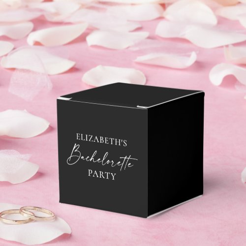 Minimalist Calligraphy Bachelorette Party Black Favor Boxes