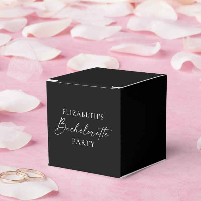 Minimalist Calligraphy Bachelorette Party Black Favor Boxes (Wedding)