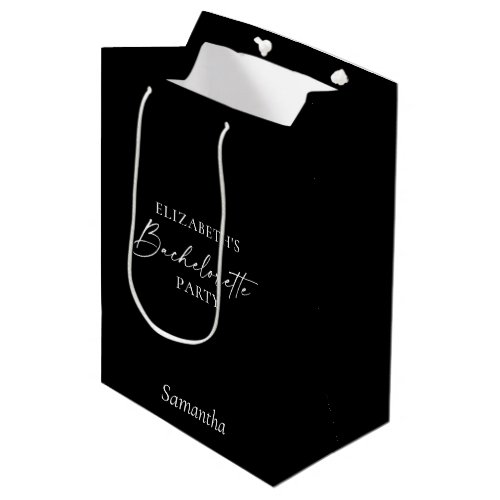 Minimalist Calligraphy Bachelorette Party Black Medium Gift Bag