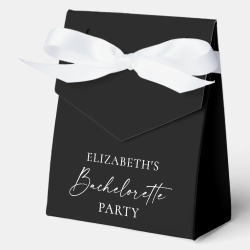 Minimalist Calligraphy Bachelorette Ribbon Black Favor Boxes