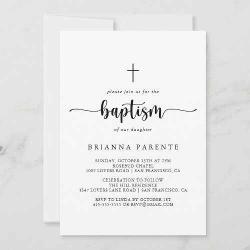 Minimalist Calligraphy Baptism Invitation