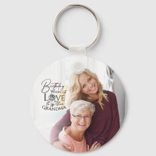 Minimalist Calligraphy Birthday Photo Grandma Keychain