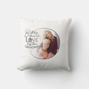 Minimalist Calligraphy Birthday Photo Grandma Throw Pillow