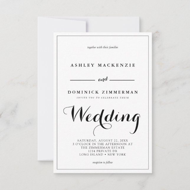 Minimalist Calligraphy Black Border Wedding Invitation (Front)