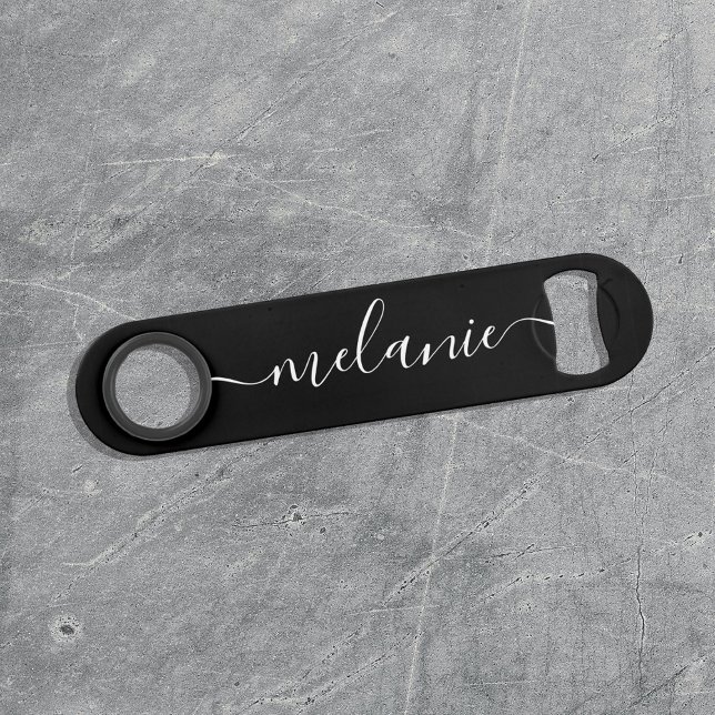 Minimalist Calligraphy Black White Bridesmaid Gift Bar Key (Creator Uploaded)