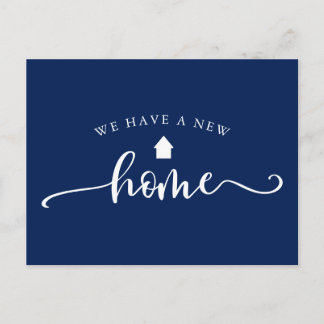 Minimalist Calligraphy Blue Moving Announcement Postcard