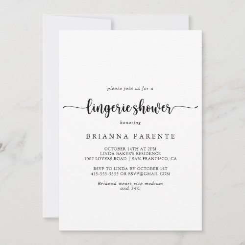 Minimalist Calligraphy Bridal Lingerie Shower  Invitation