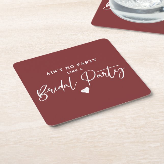 Minimalist Calligraphy Bridal Party Square Paper C Coaster (Angled)