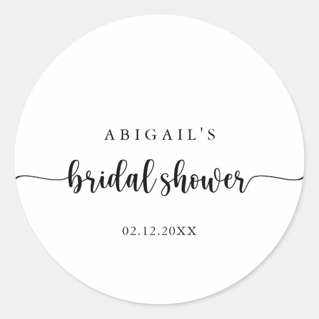 Minimalist Calligraphy Bridal Shower Favor  Classic Round Sticker (Front)