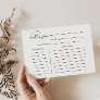 Minimalist Calligraphy Bridal Shower Recipe Card